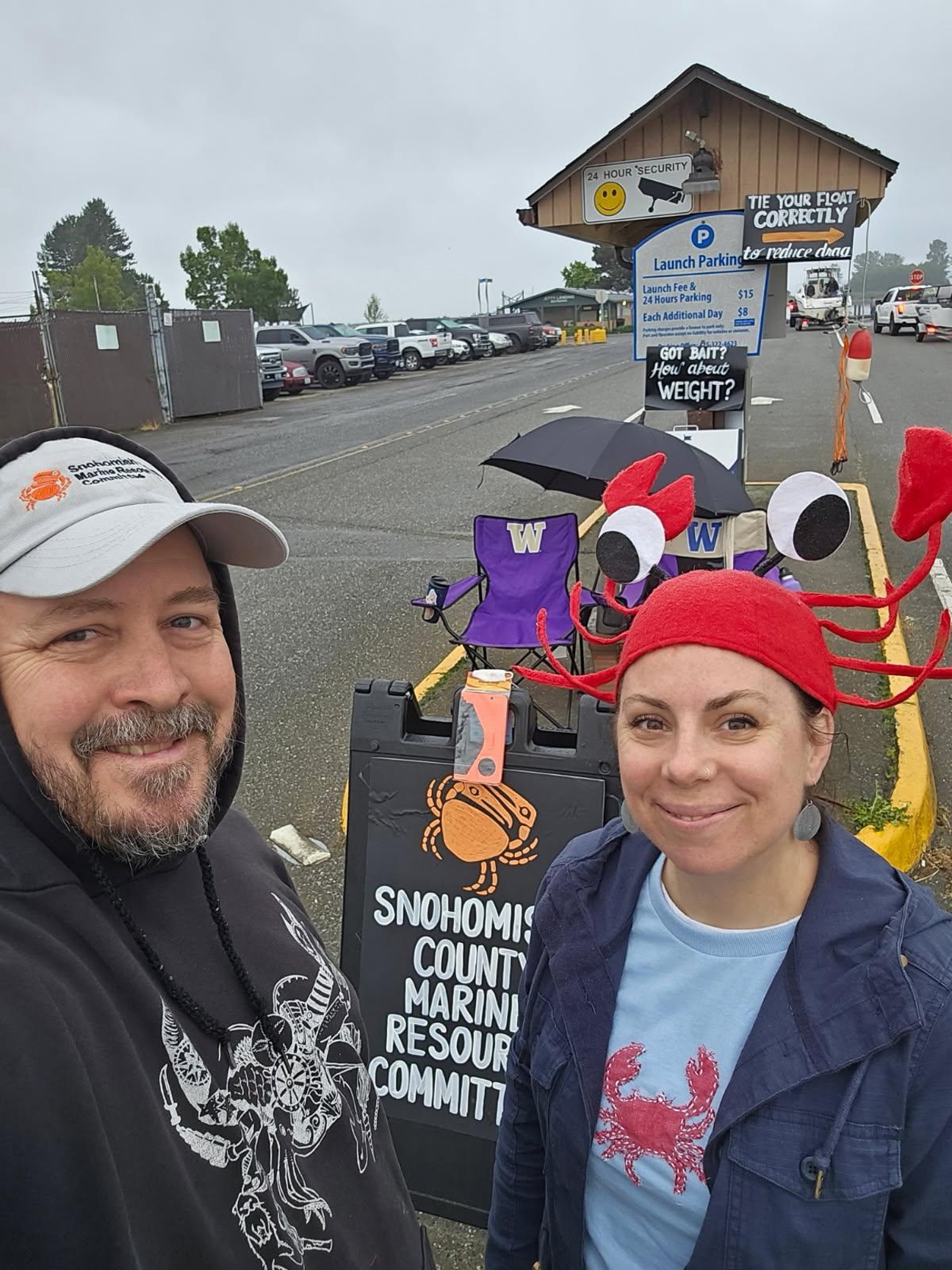 MRC members wearing crab hats for crabber education.